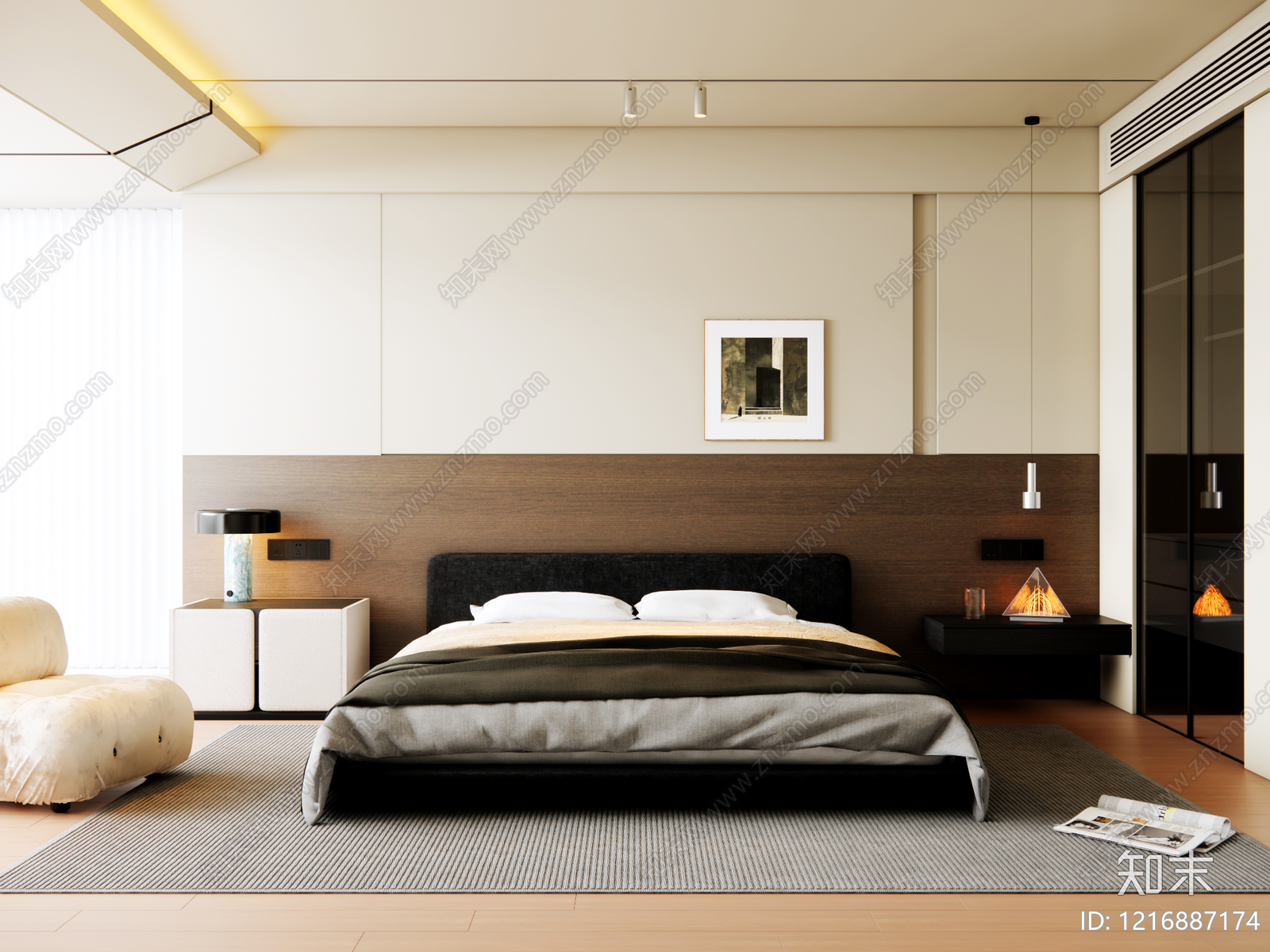 现代简约主卧3D模型下载【ID:1216887174】