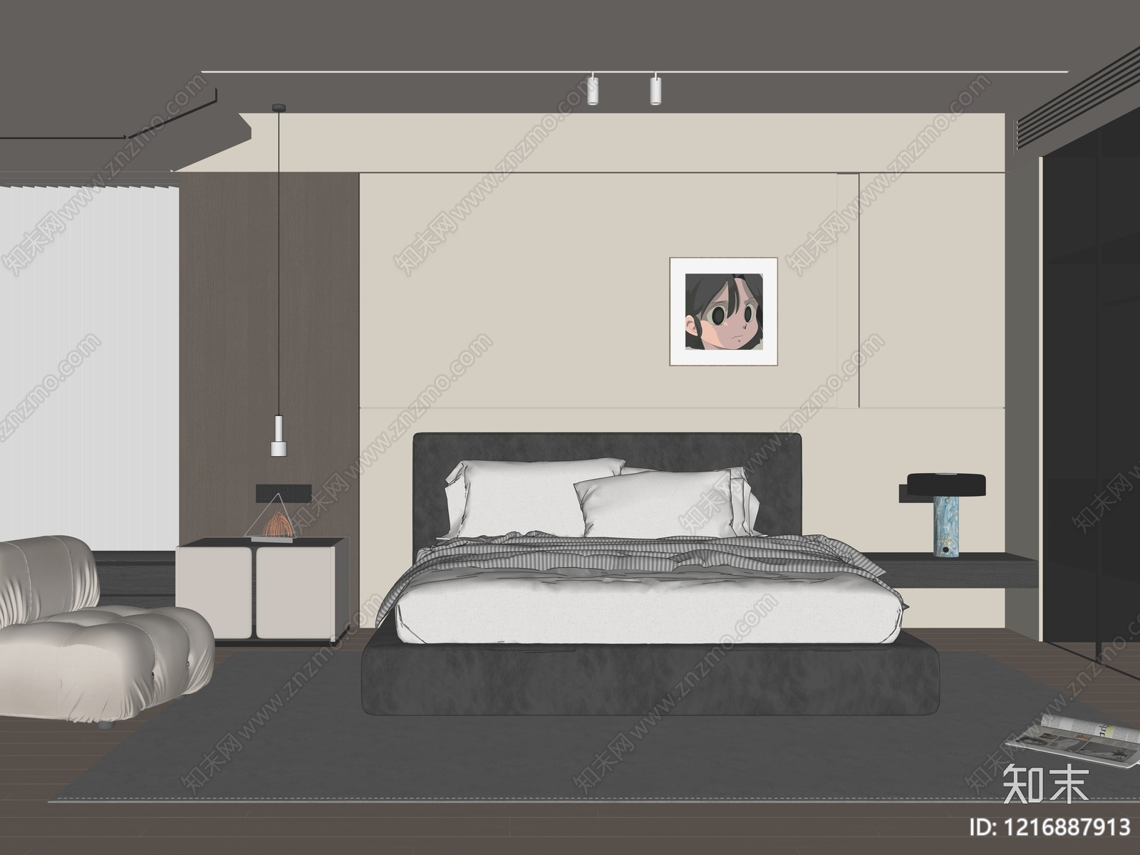 现代简约主卧3D模型下载【ID:1216887913】