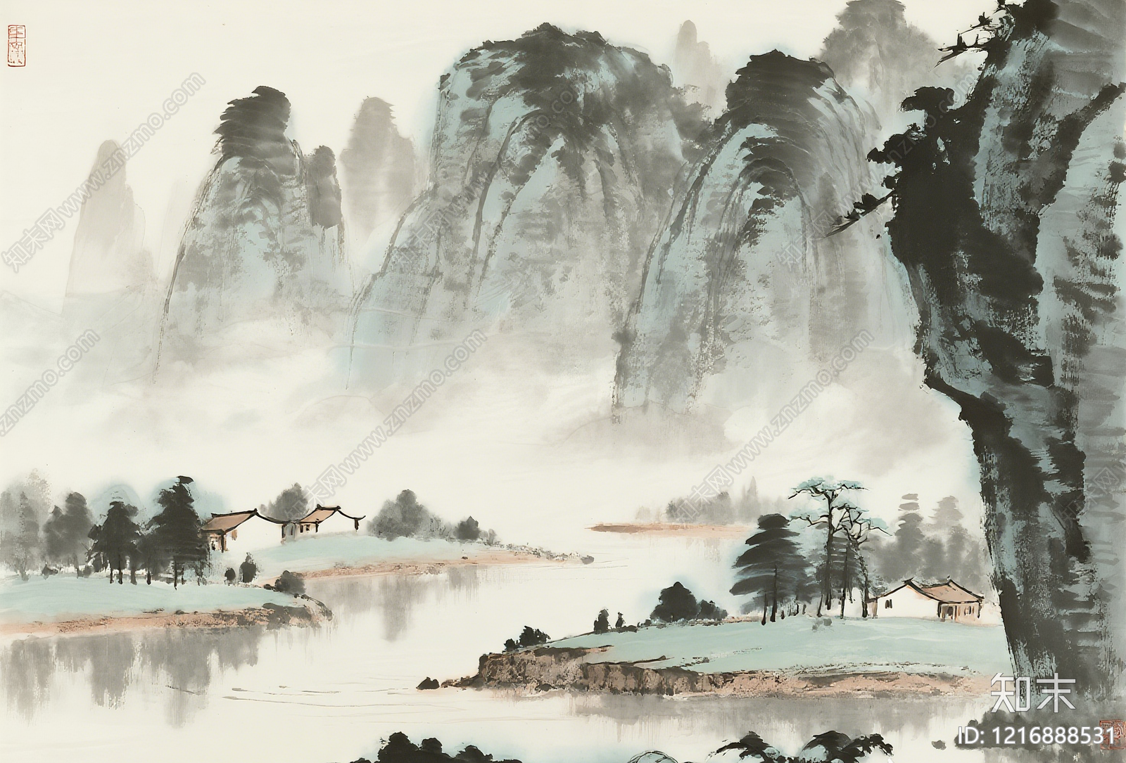 新中式水墨画贴图下载【ID:1216888531】