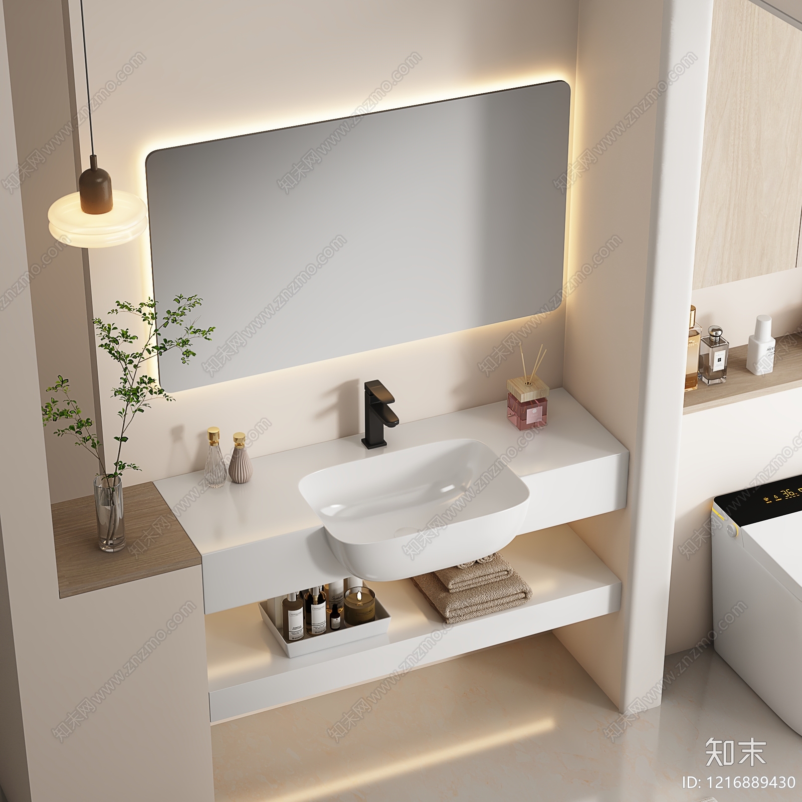 奶油风卫生间3D模型下载【ID:1216889430】