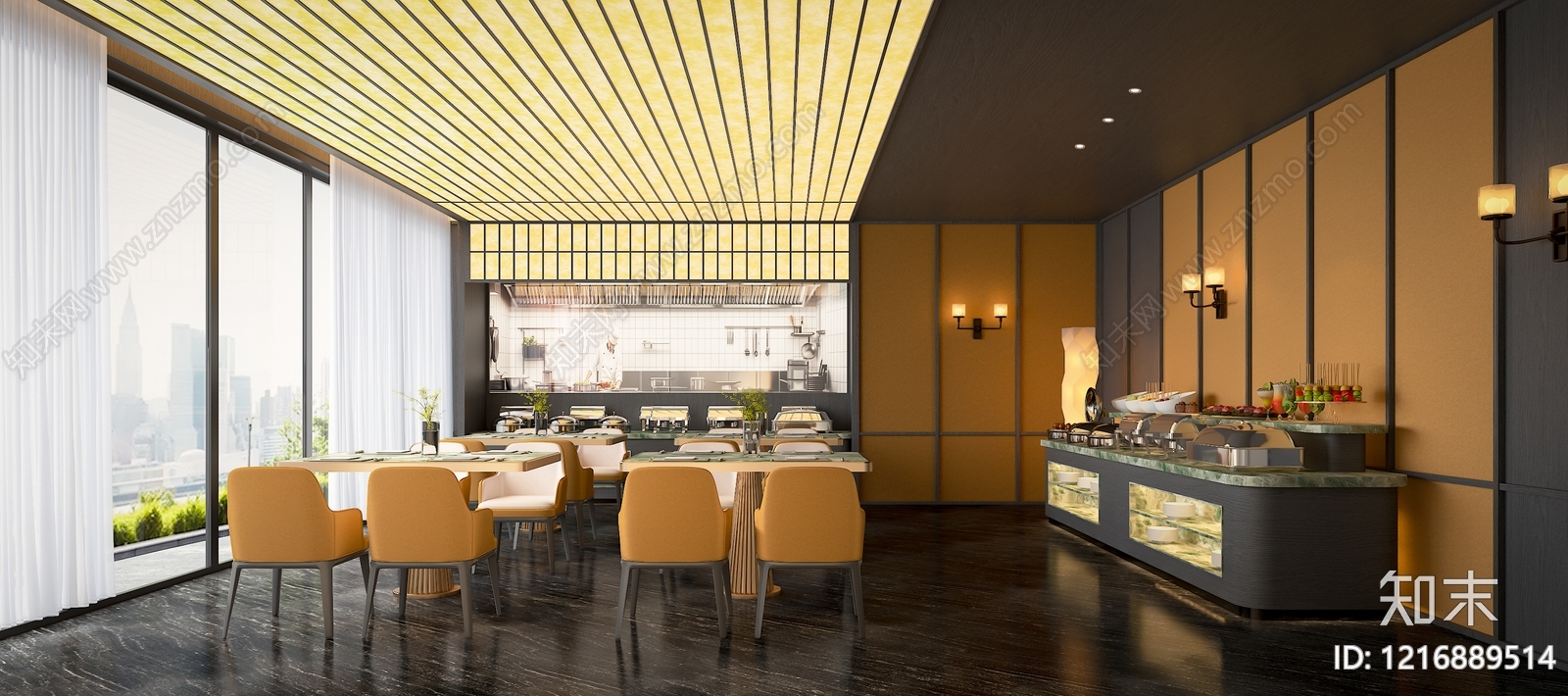 现代简约酒店餐厅3D模型下载【ID:1216889514】