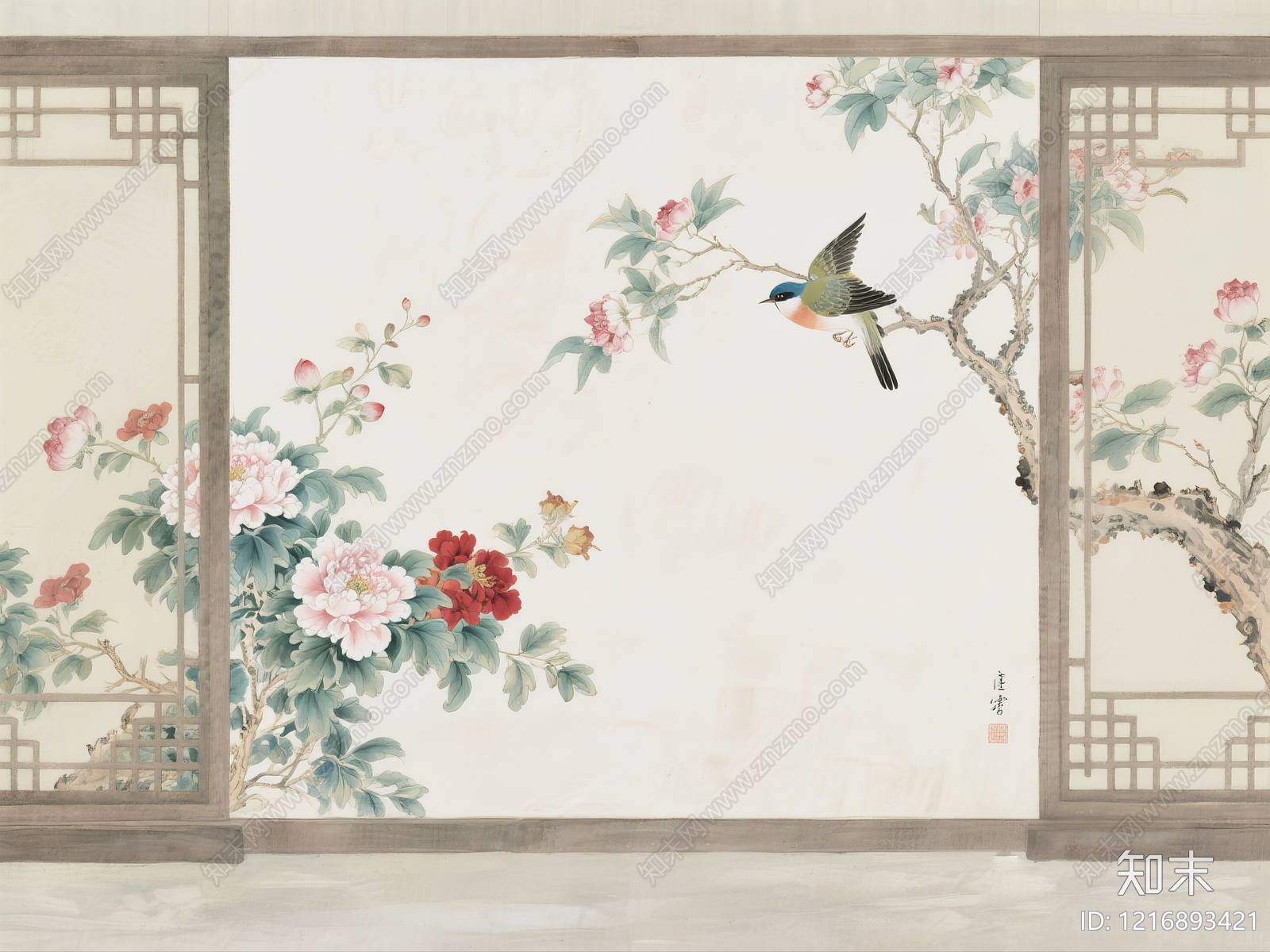 新中式装饰画贴图下载【ID:1216893421】