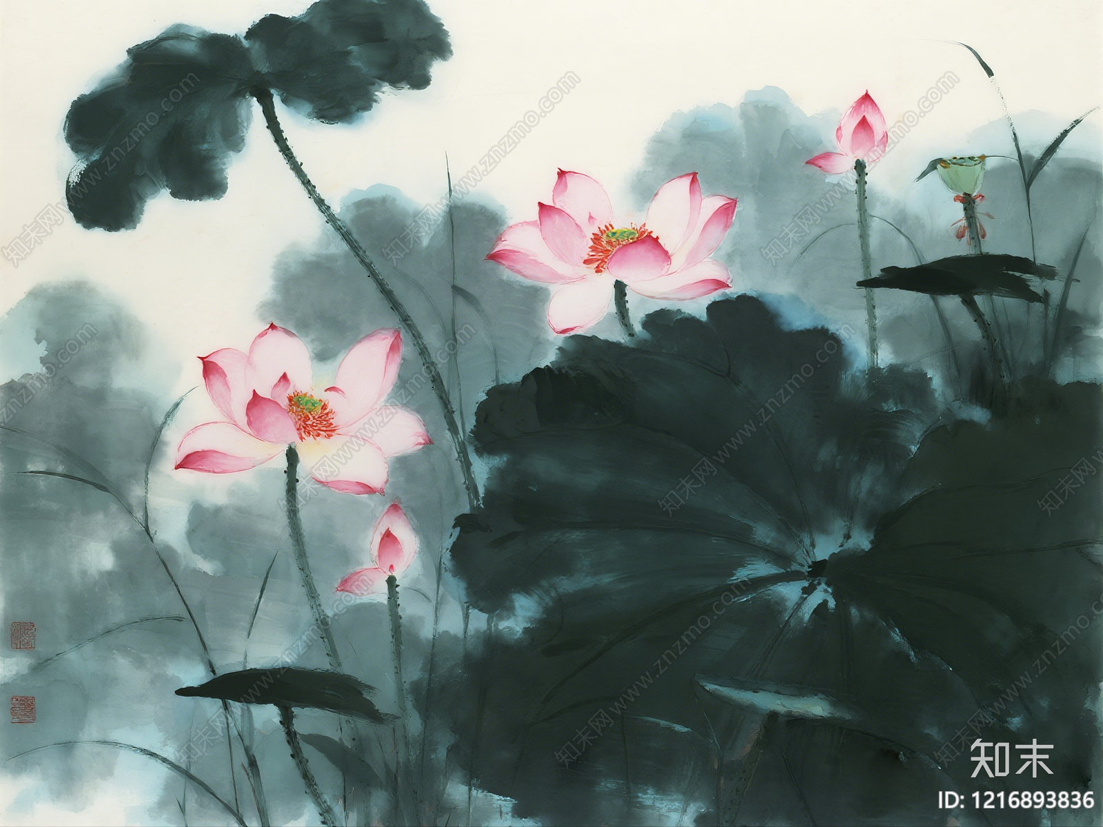 新中式水墨画贴图下载【ID:1216893836】