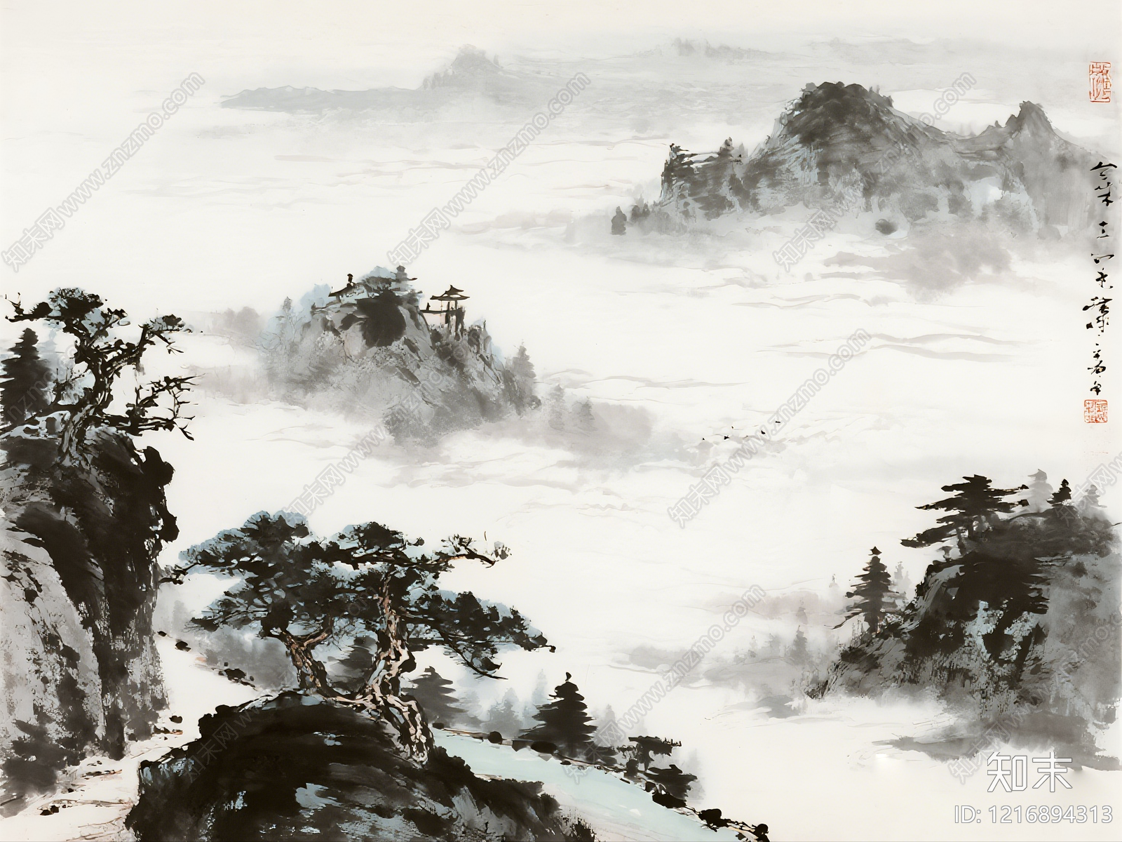 新中式水墨画贴图下载【ID:1216894313】
