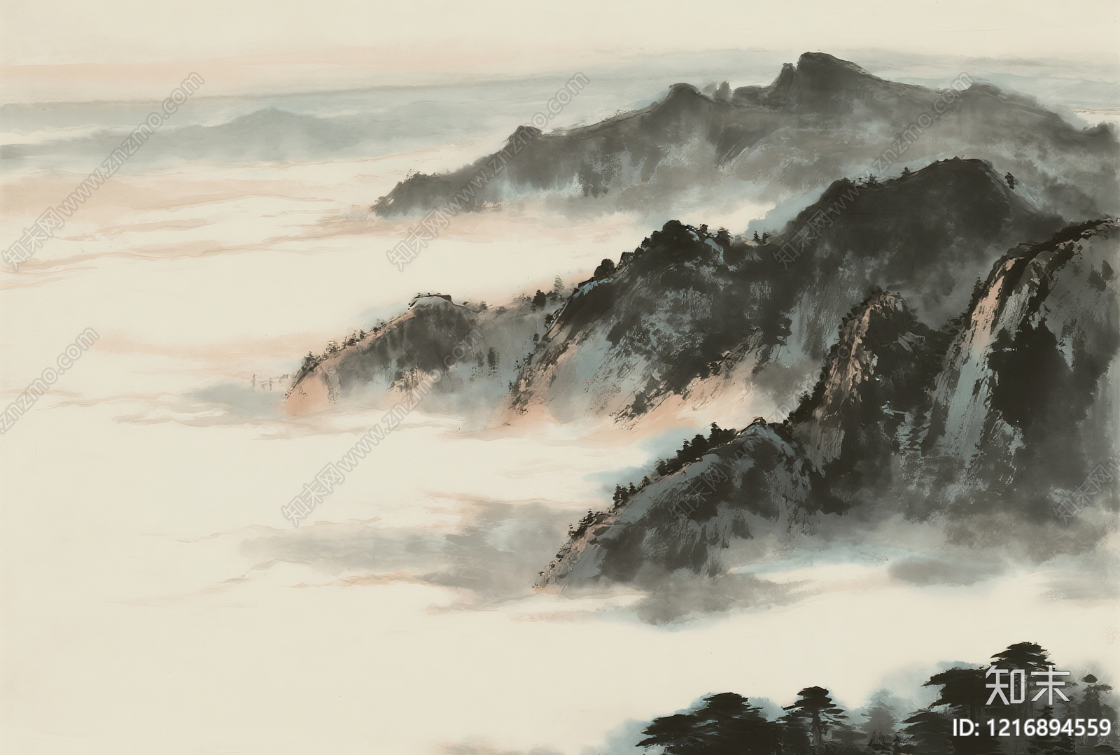 新中式水墨画贴图下载【ID:1216894559】