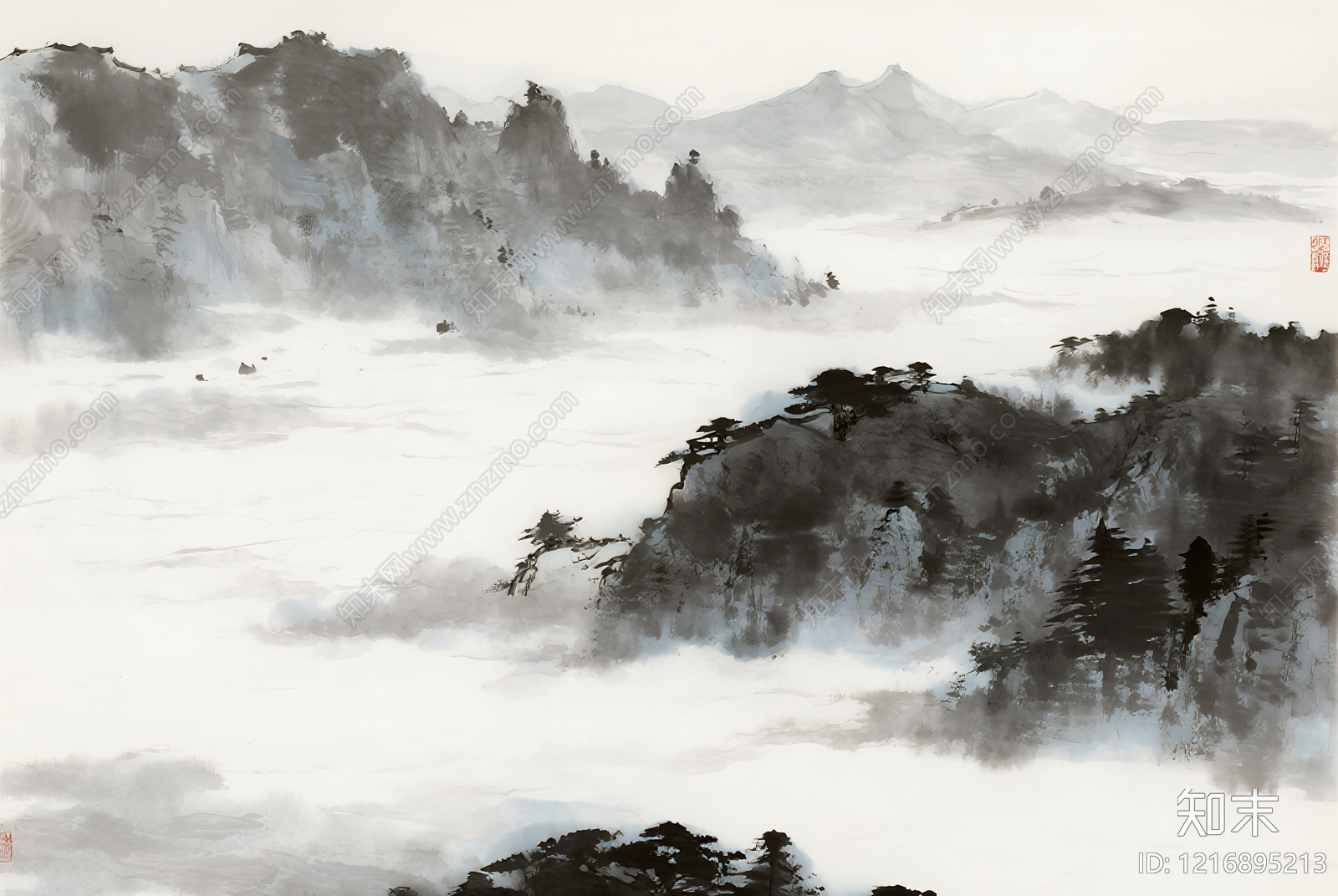 新中式水墨画贴图下载【ID:1216895213】
