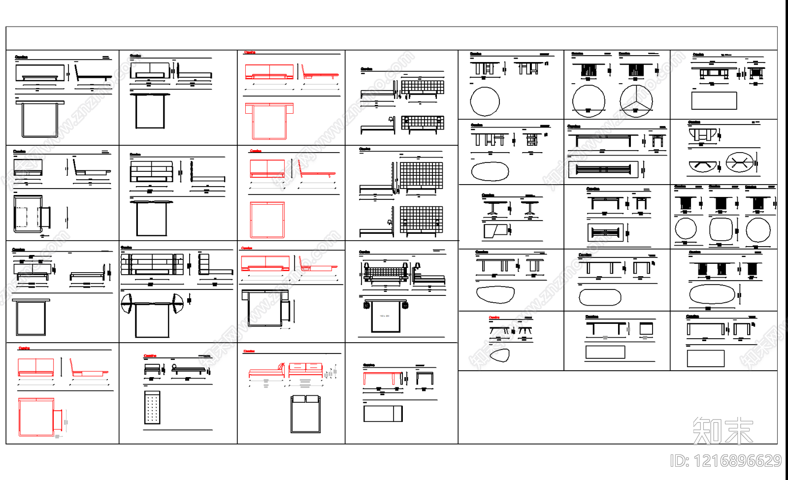 现代简约床施工图下载【ID:1216896629】