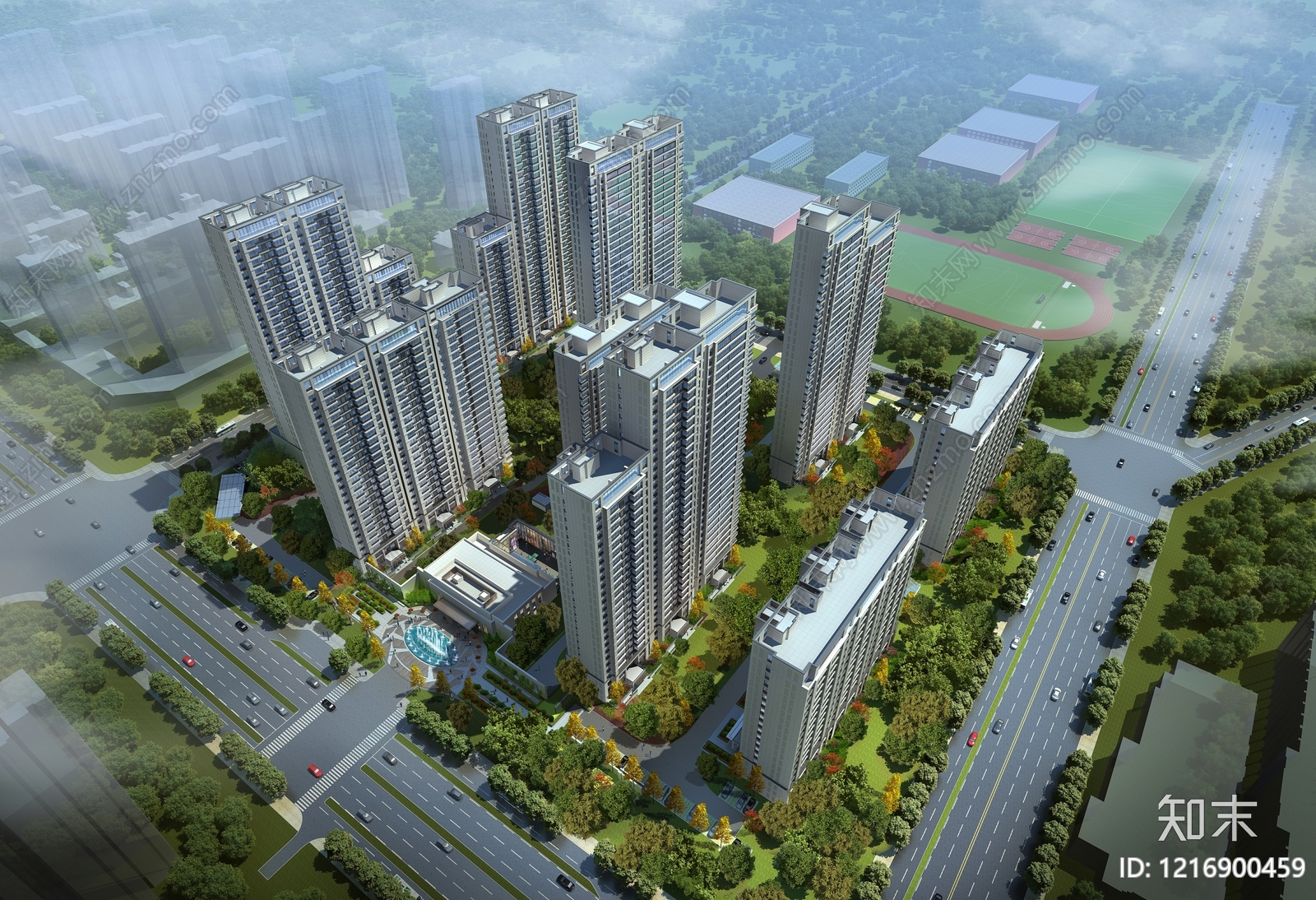现代主义小高层住宅楼3D模型下载【ID:1216900459】