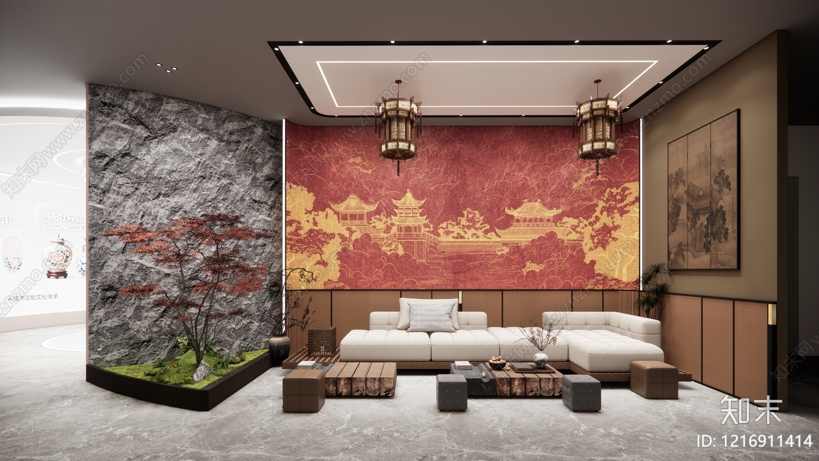 新中式文创展厅SU模型下载【ID:1216911414】