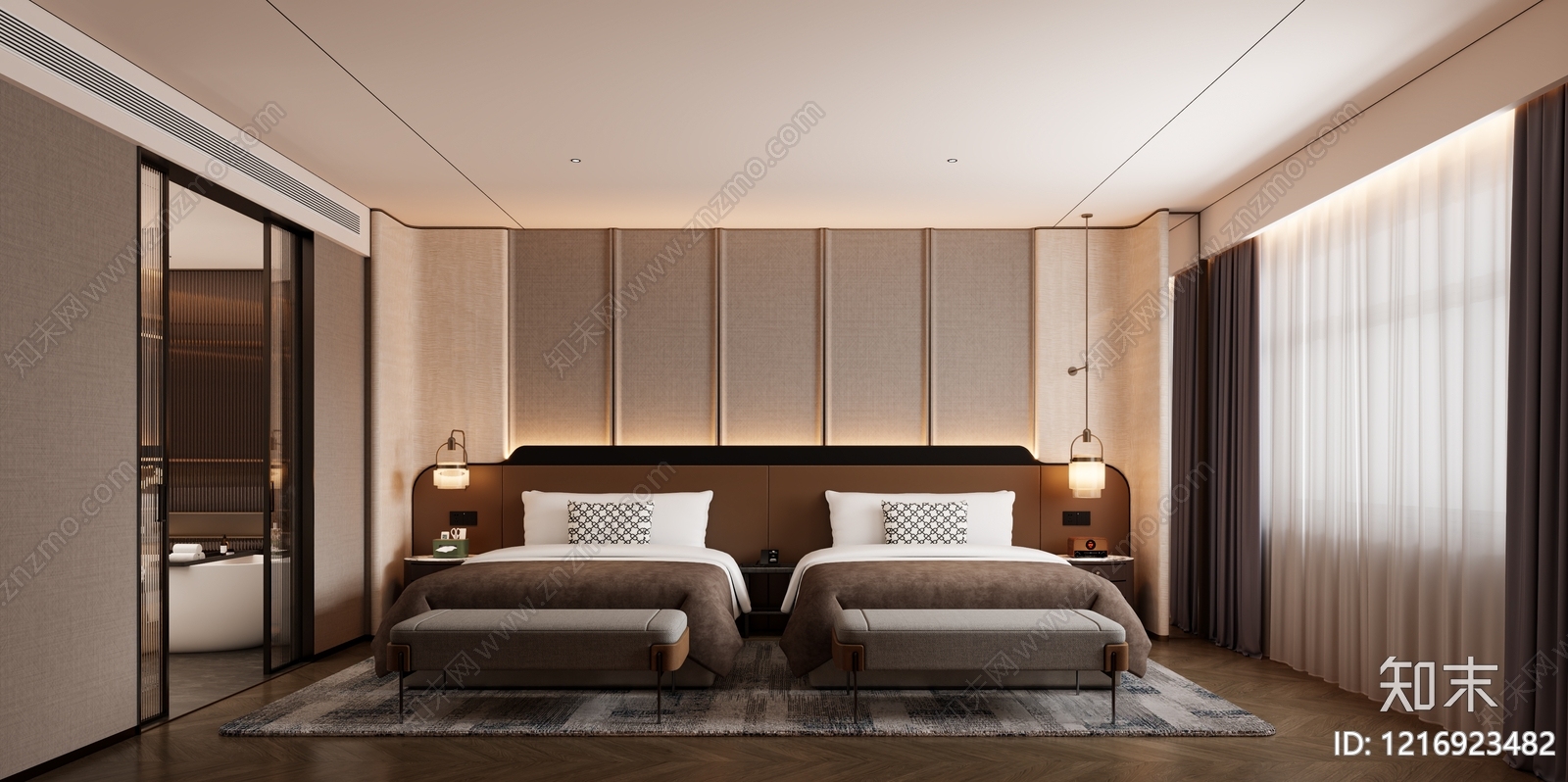 现代简约酒店客房3D模型下载【ID:1216923482】