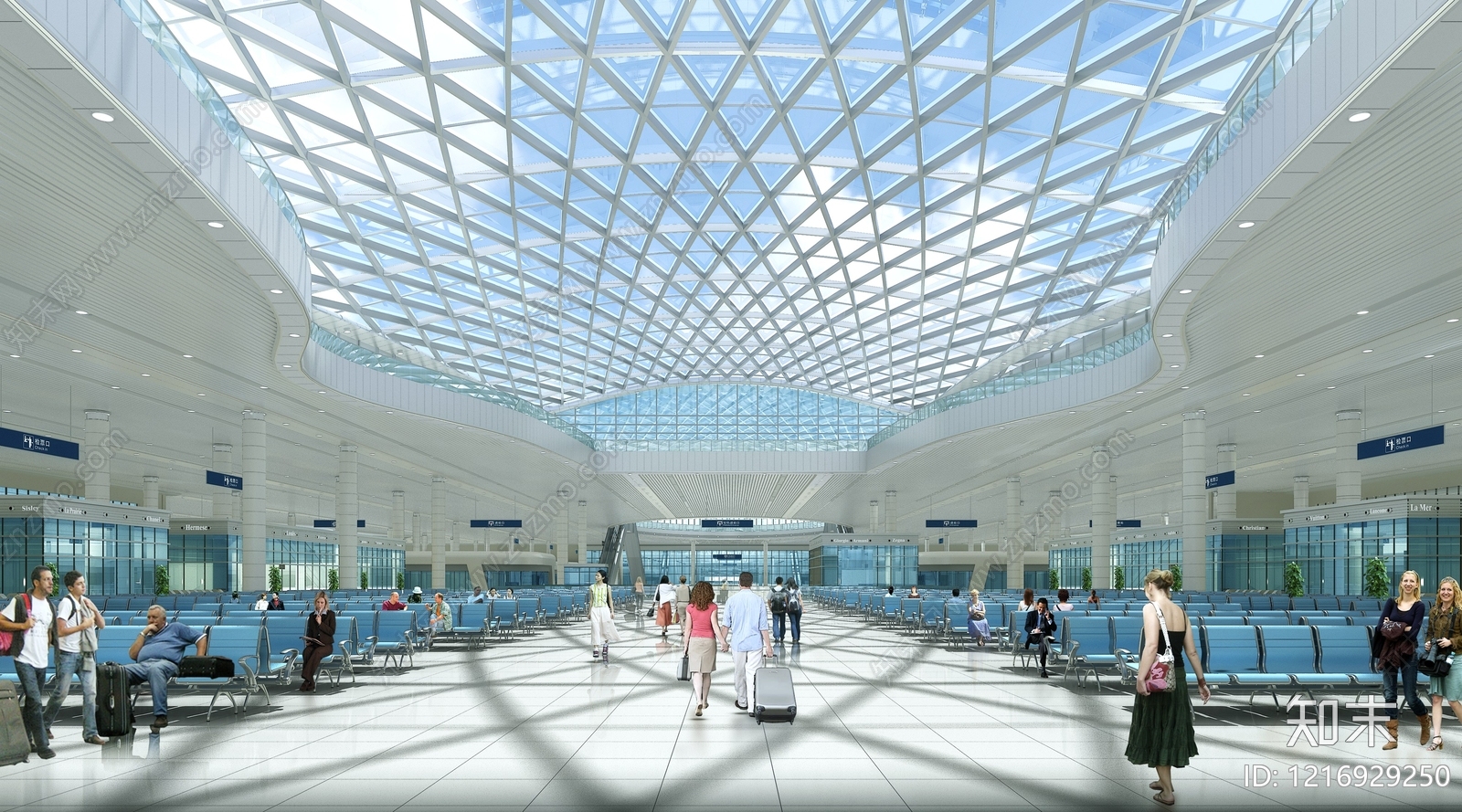 现代简约机场3D模型渲染效果图