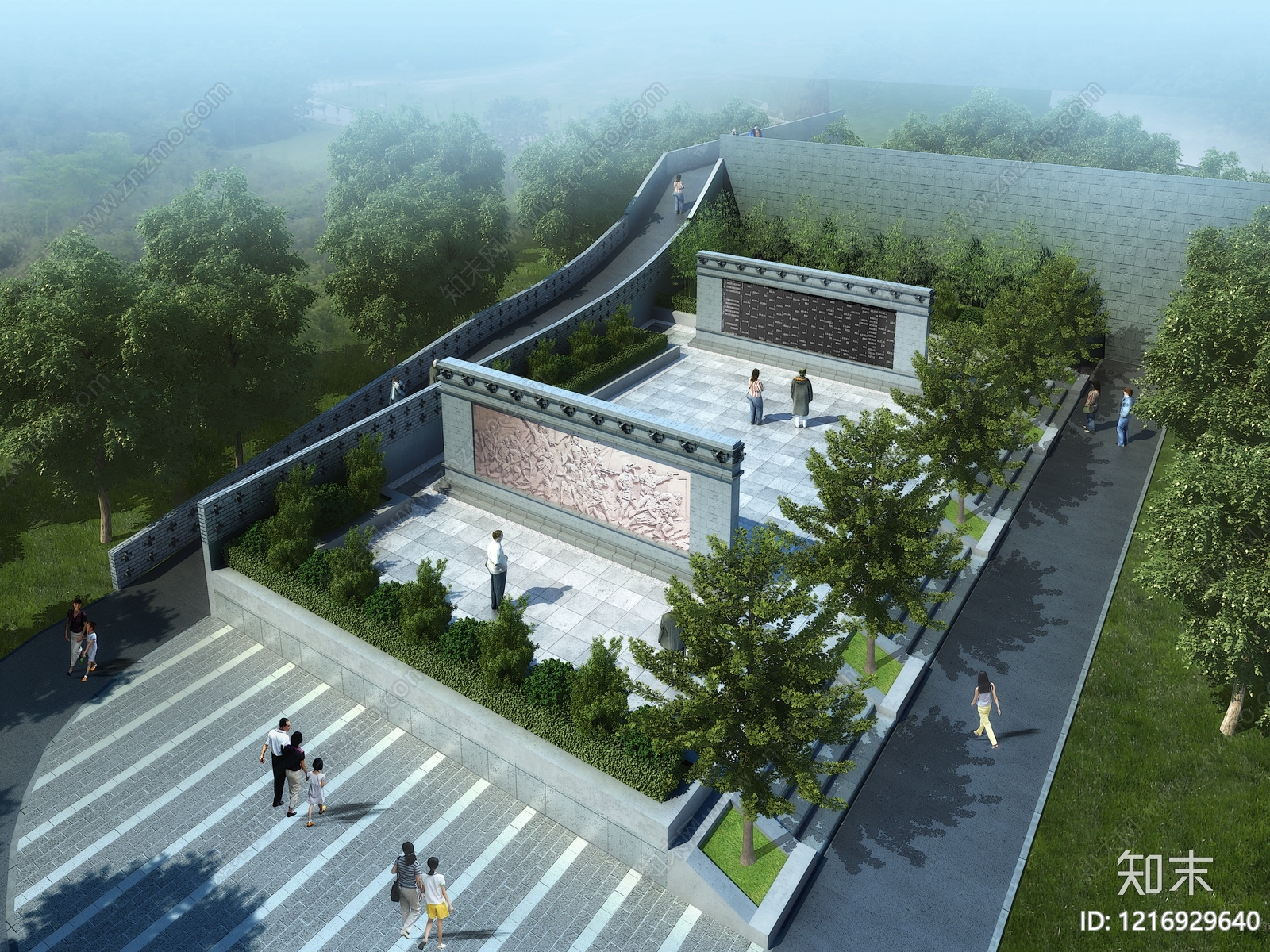 新中式景观广场景观3D模型渲染效果图