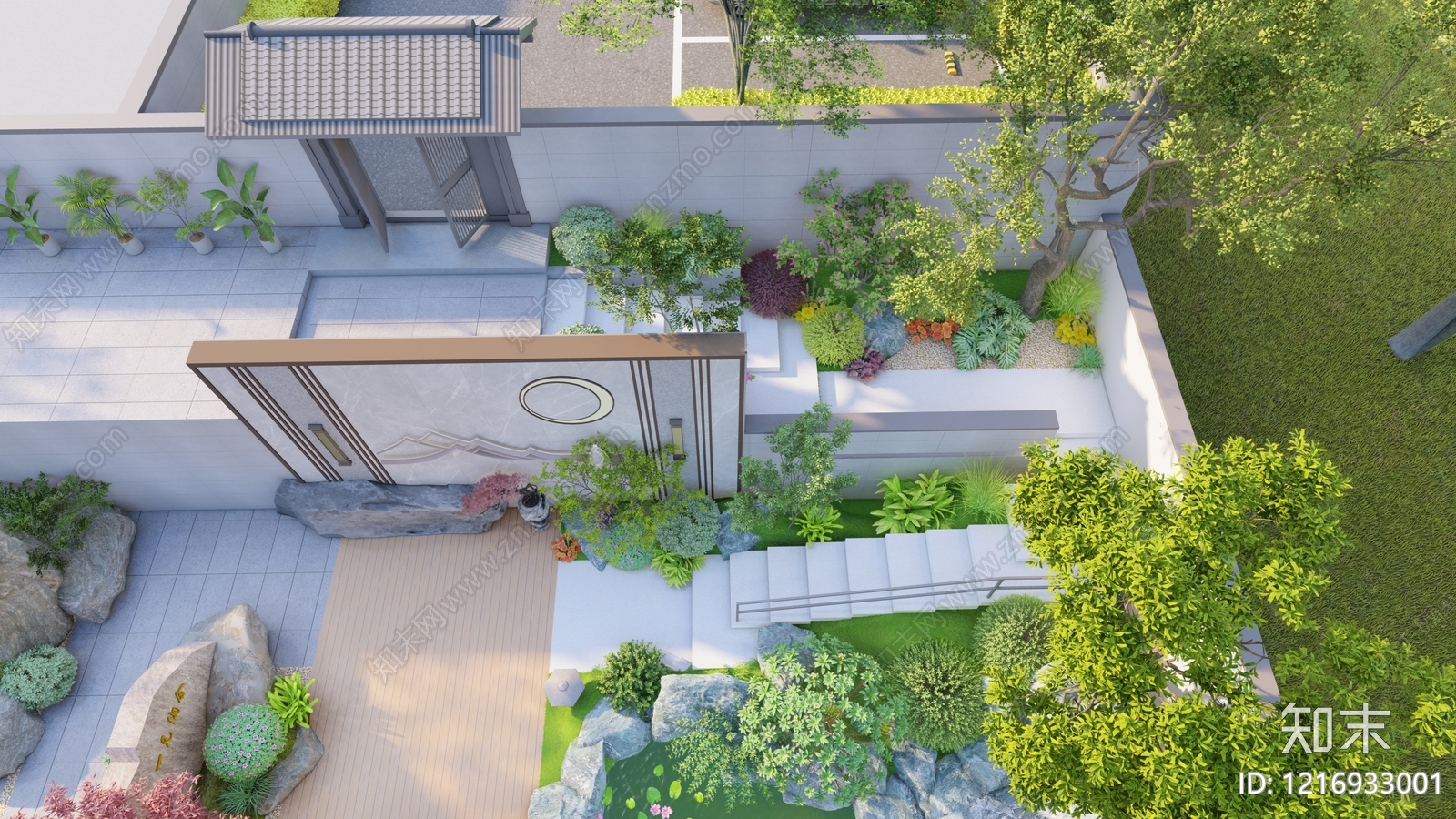 新中式景观别墅庭院SU模型下载【ID:1216933001】