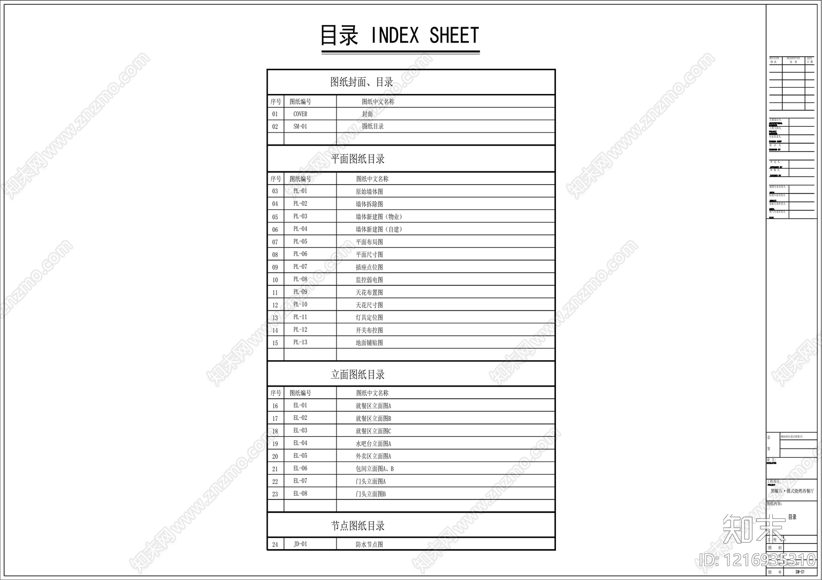 复古中古西餐厅cad施工图下载【ID:1216935310】