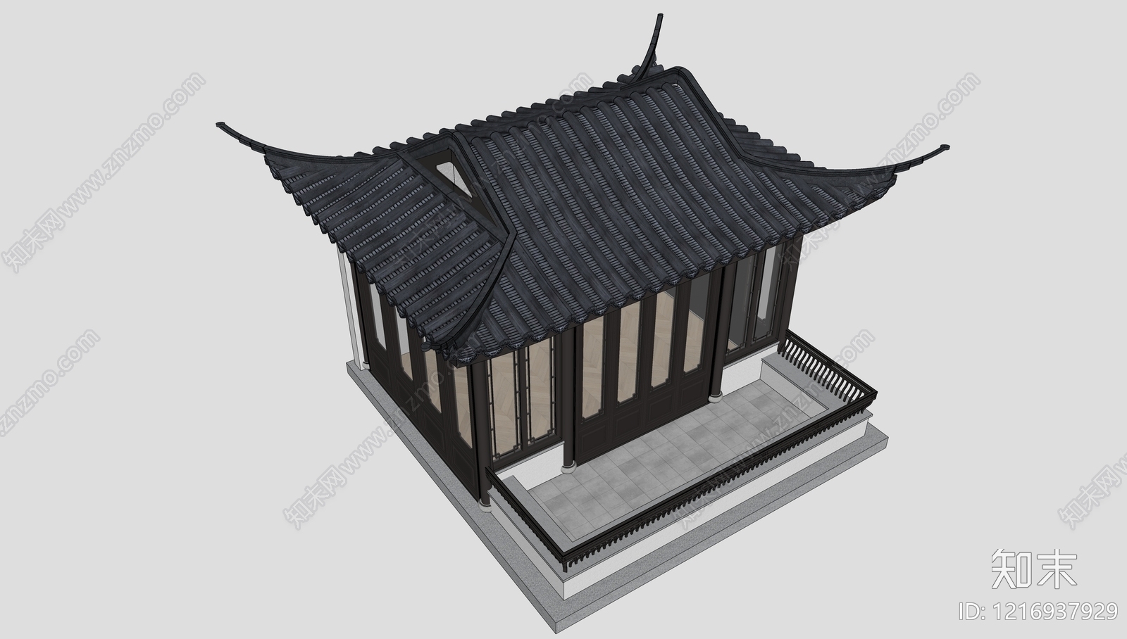 新中式古建筑SU模型下载【ID:1216937929】