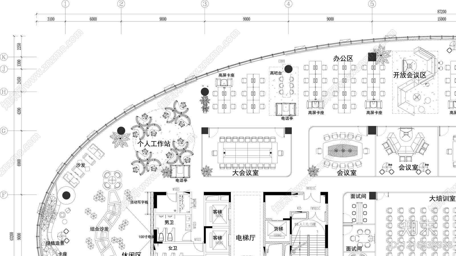 现代整体办公空间cad施工图下载【ID:1216939938】