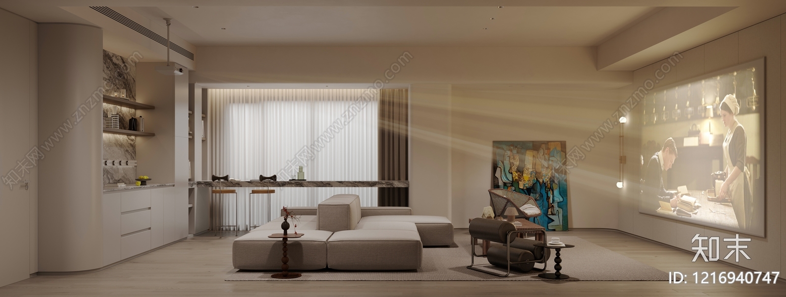 奶油风影音室3D模型下载【ID:1216940747】