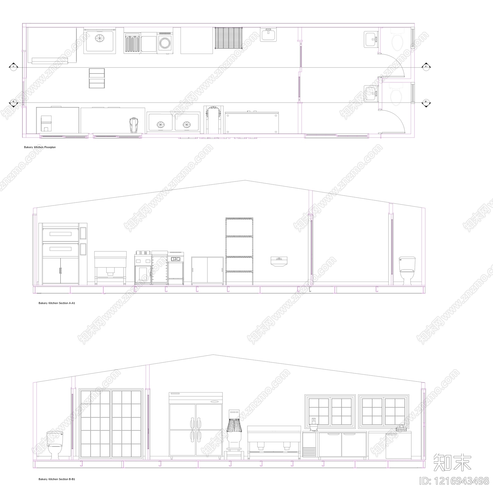 现代蛋糕店施工图下载【ID:1216943498】