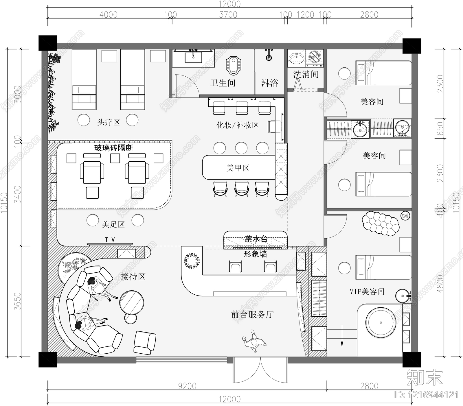 现代美容院施工图下载【ID:1216944121】