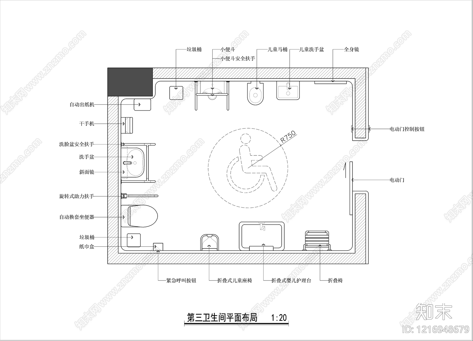 现代公共卫生间CAD图纸