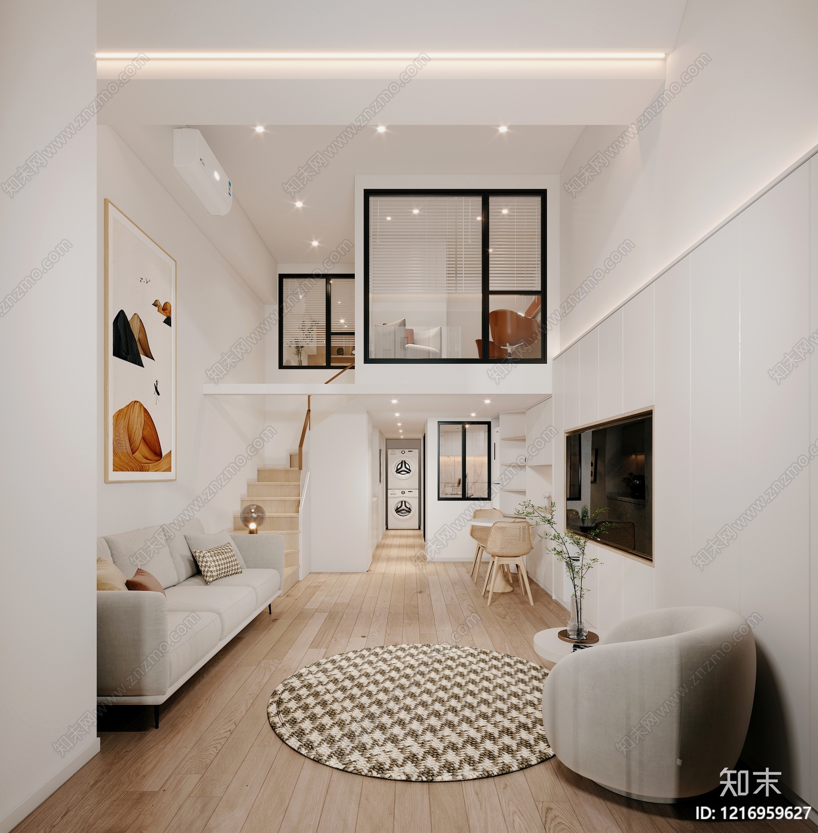 奶油风公寓3D模型渲染效果图