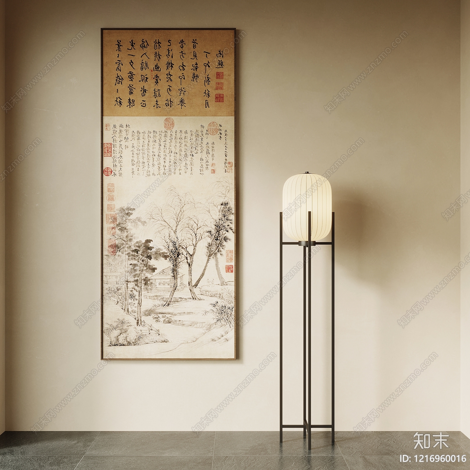 新中式挂画SU模型下载【ID:1216960016】