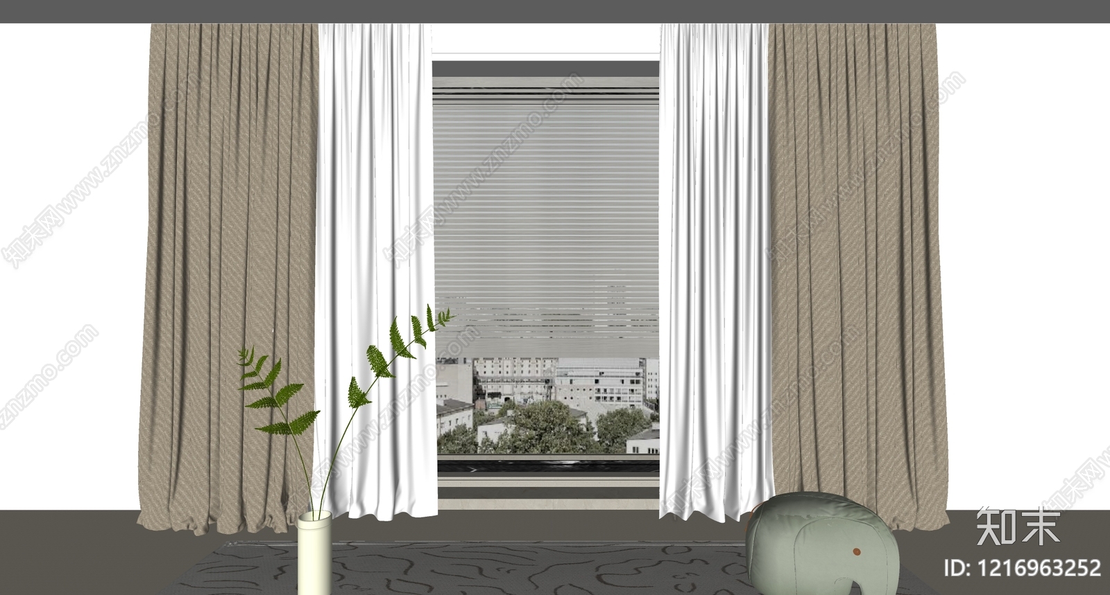 奶油风窗帘SU模型下载【ID:1216963252】