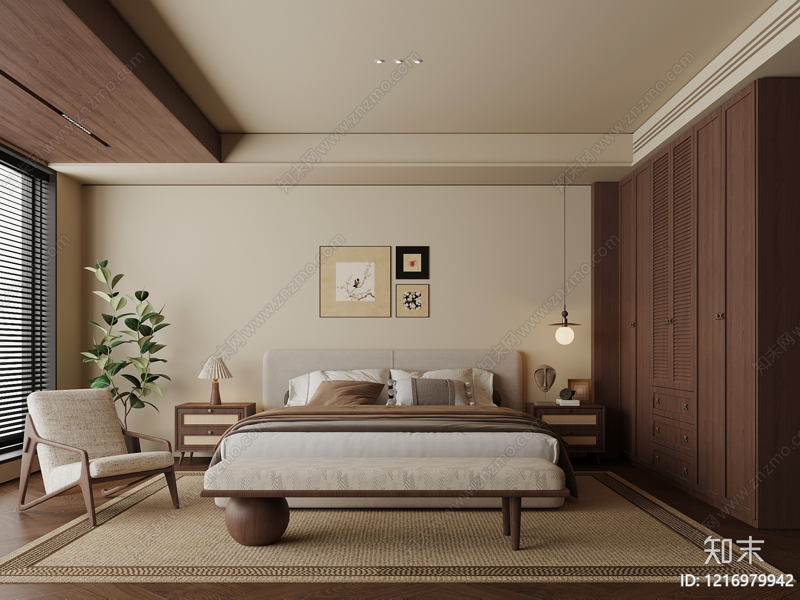 新中式主卧3D模型下载【ID:1216979942】