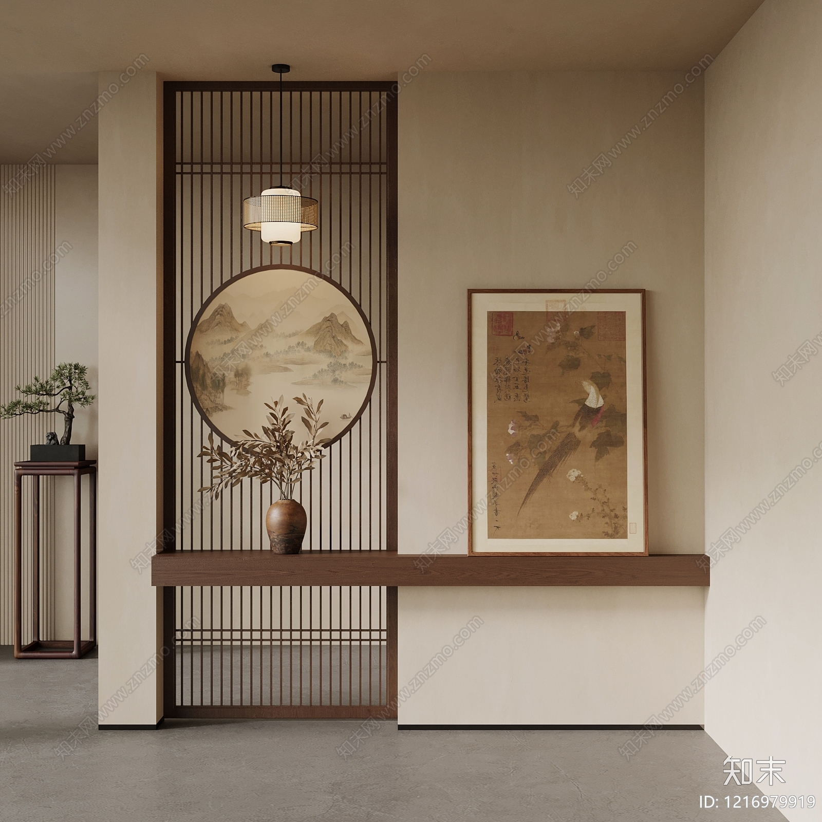 新中式玄关3D模型下载【ID:1216979919】