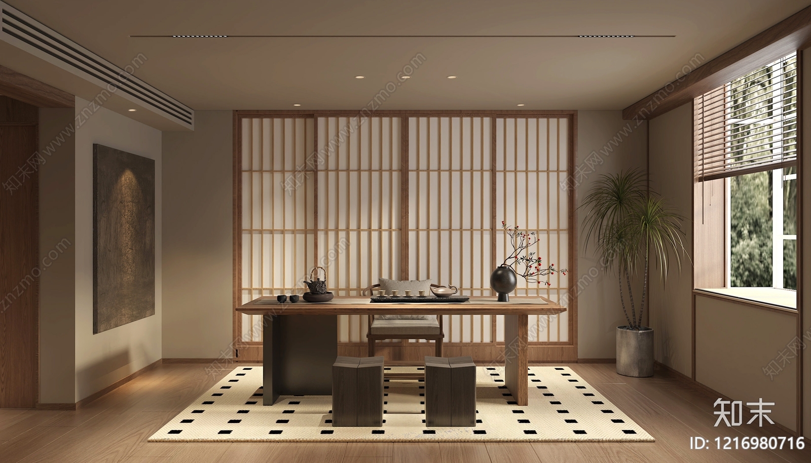 新中式茶室3D模型下载【ID:1216980716】