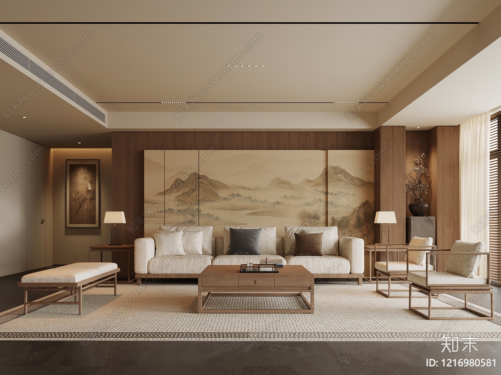 新中式家居客厅SU模型下载【ID:1216980581】