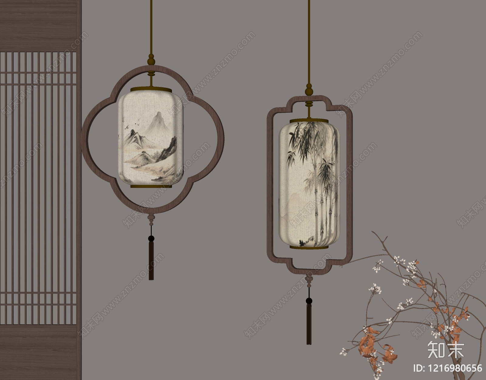 新中式吊灯SU模型下载【ID:1216980656】