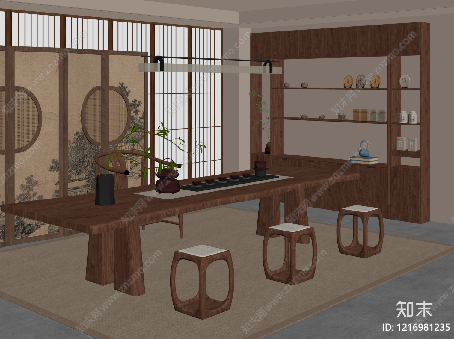 新中式茶室SU模型下载【ID:1216981235】