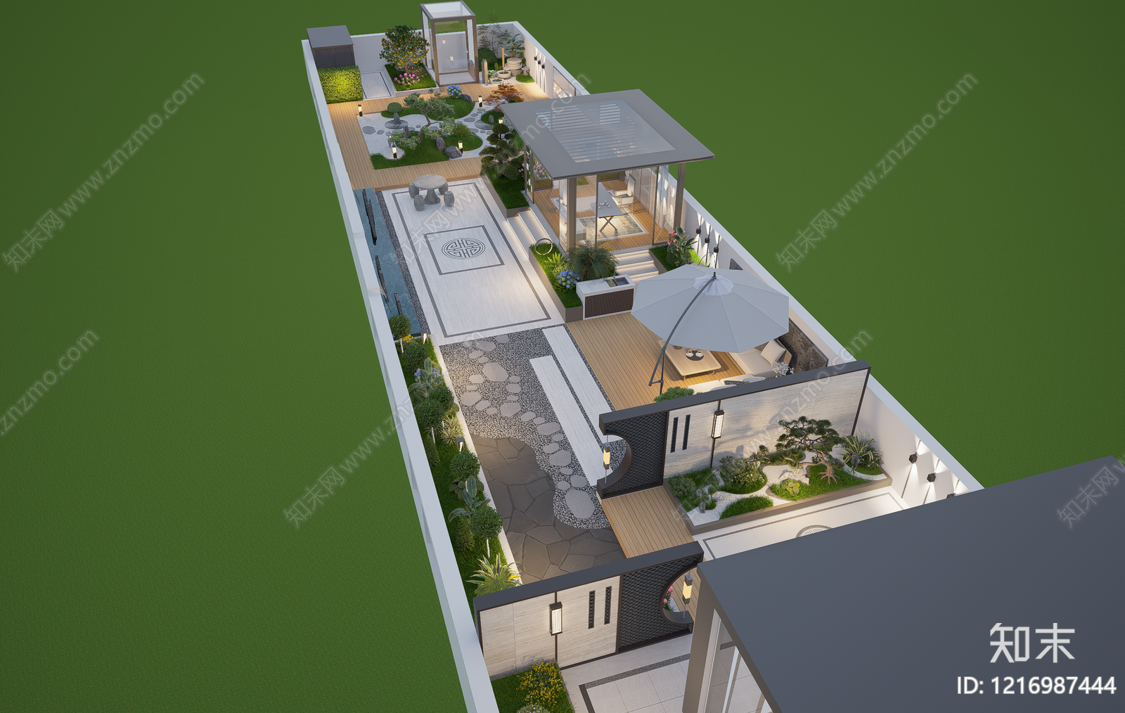 新中式屋顶花园SU模型下载【ID:1216987444】