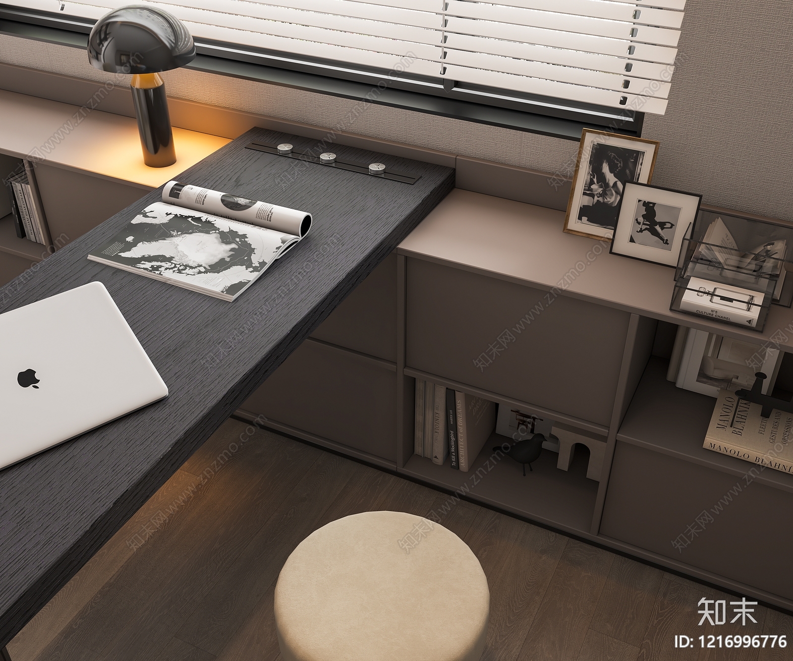 现代简约书桌椅3D模型渲染效果图