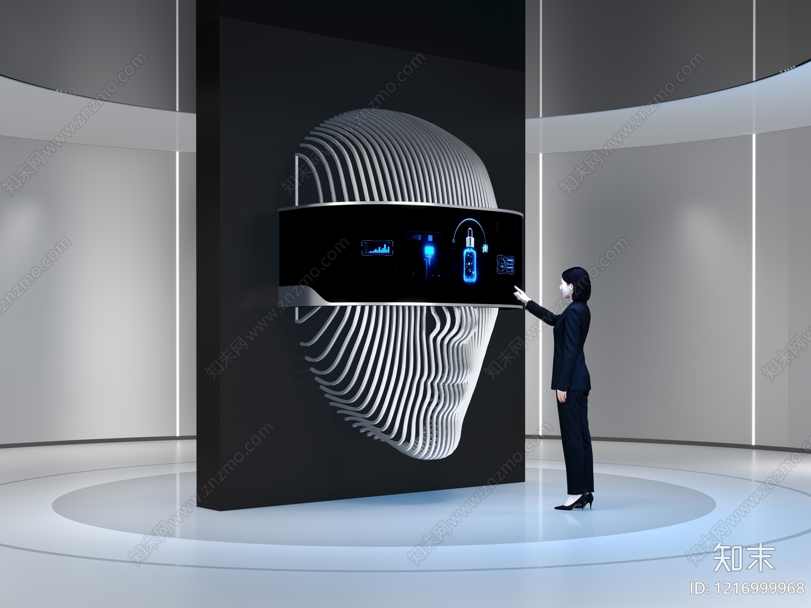 科技极简化妆品展台3D模型渲染效果图