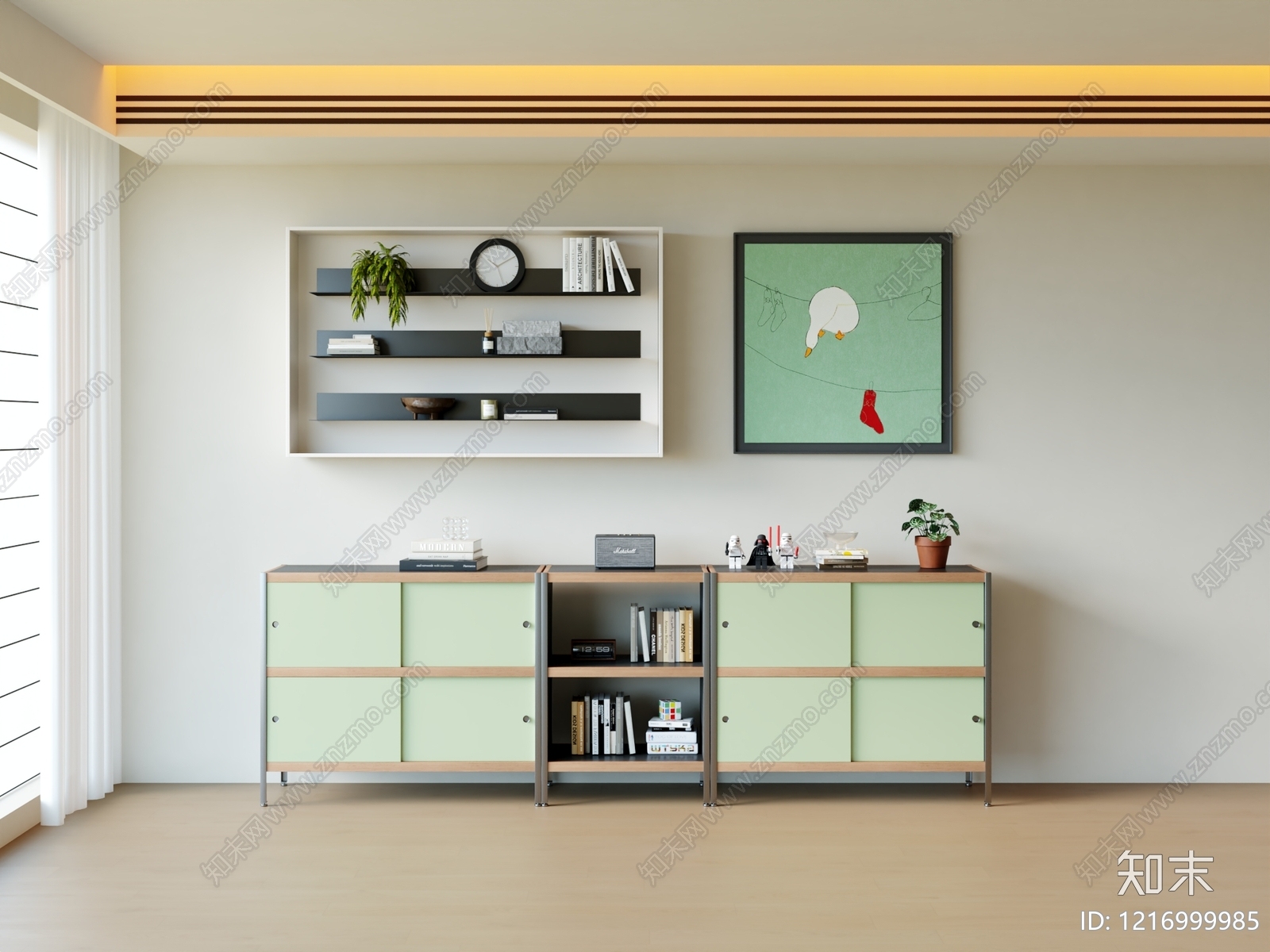 现代简约书柜3D模型下载【ID:1216999985】