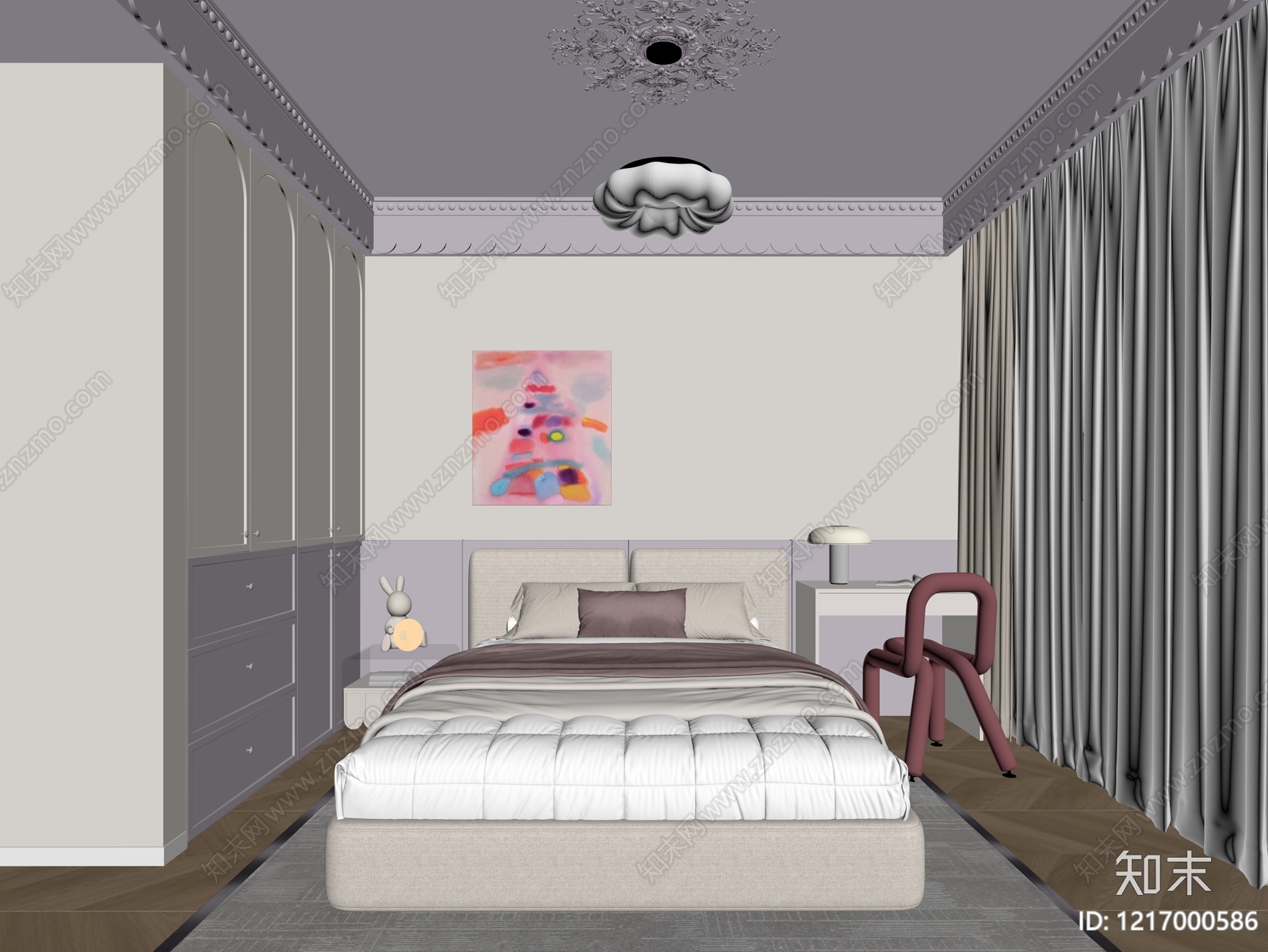 奶油风女孩房3D模型下载【ID:1217000586】