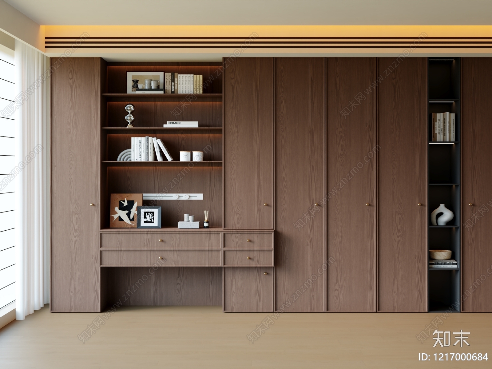 现代简约书柜3D模型下载【ID:1217000684】