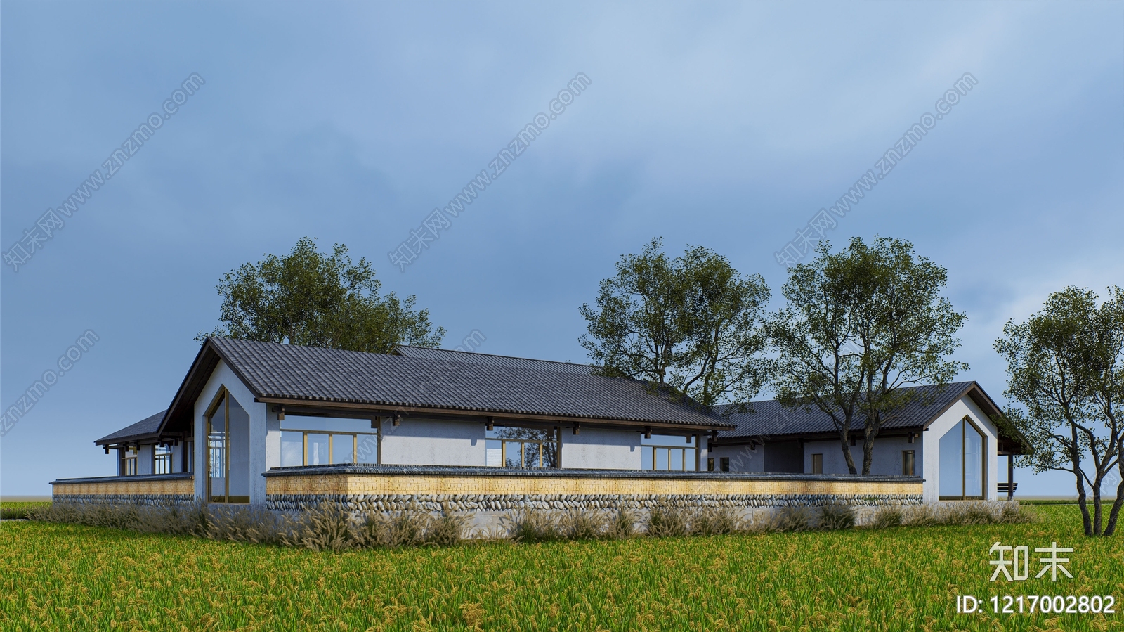 新中式民宿建筑SU模型下载【ID:1217002802】