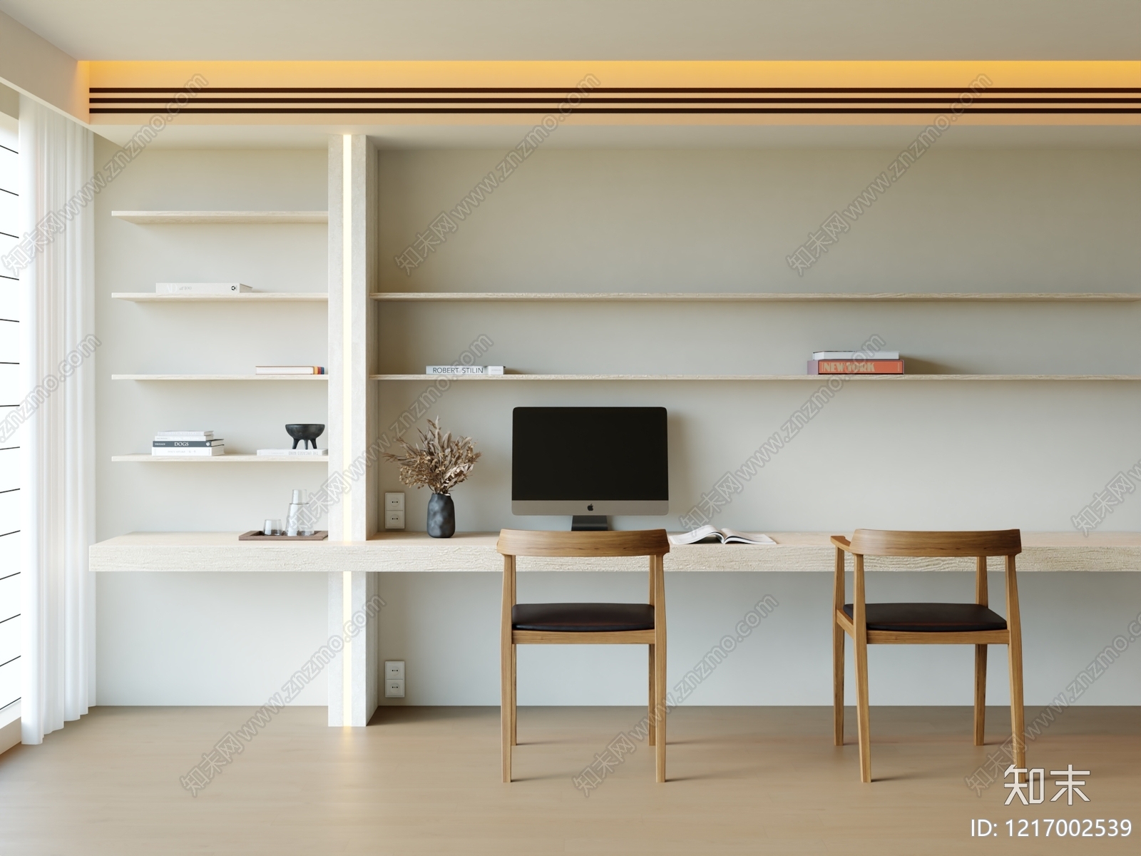 日式极简书柜3D模型下载【ID:1217002539】