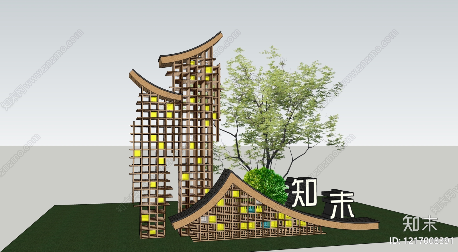 新中式文旅美陈SU模型下载【ID:1217008391】