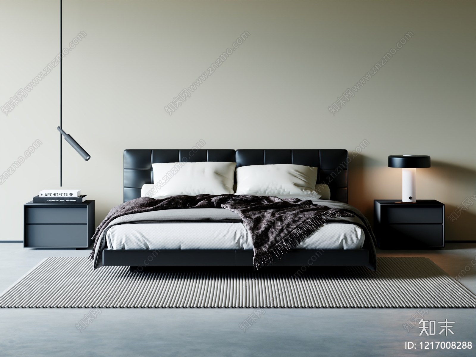 极简双人床3D模型下载【ID:1217008288】