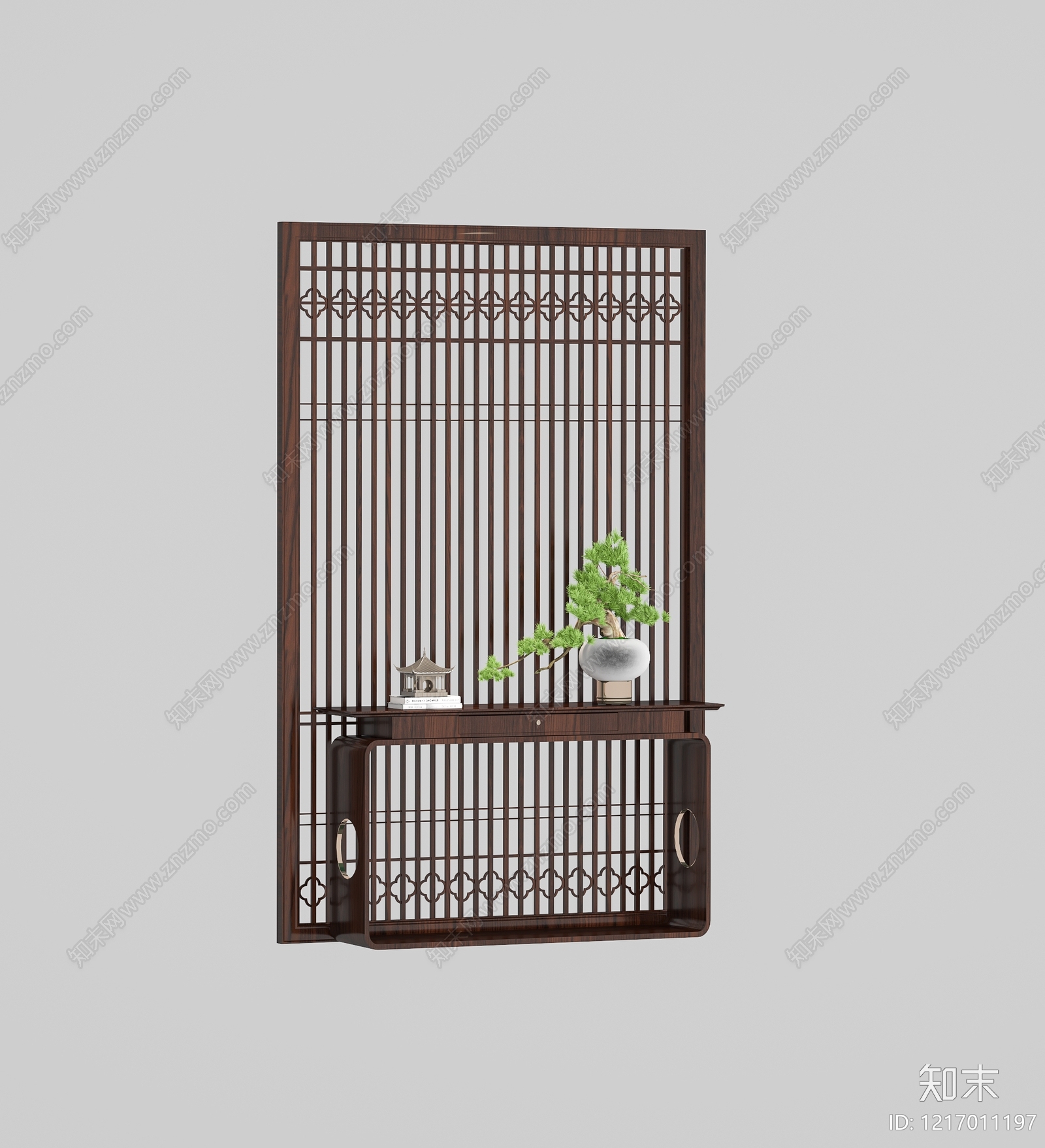 新中式隔断3D模型渲染效果图
