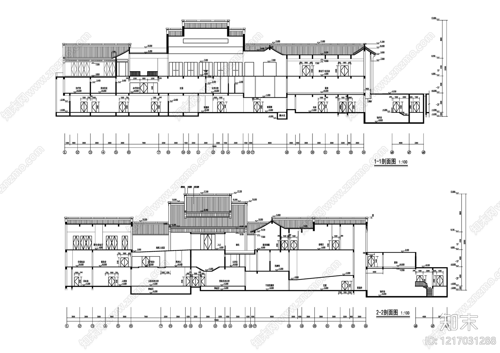 中式酒店建筑施工图下载【ID:1217031288】