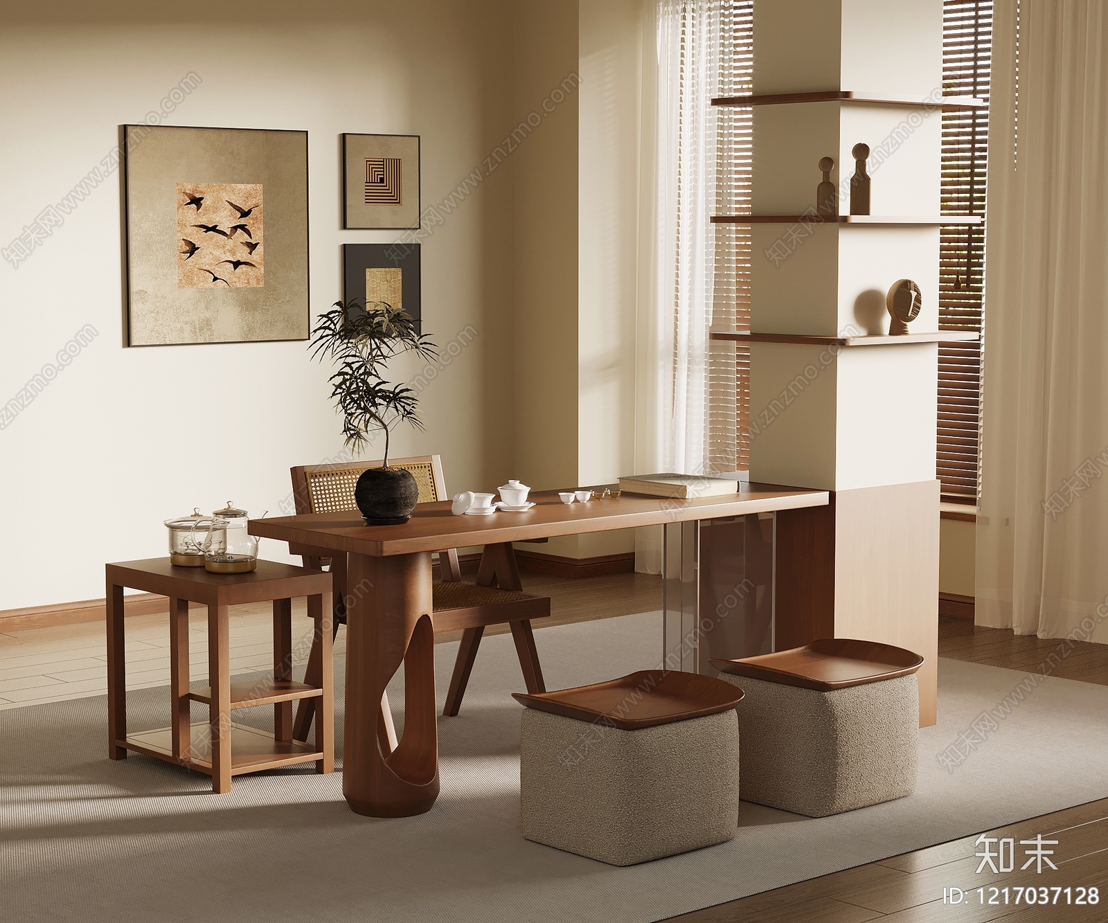 新中式茶桌椅3D模型下载【ID:1217037128】