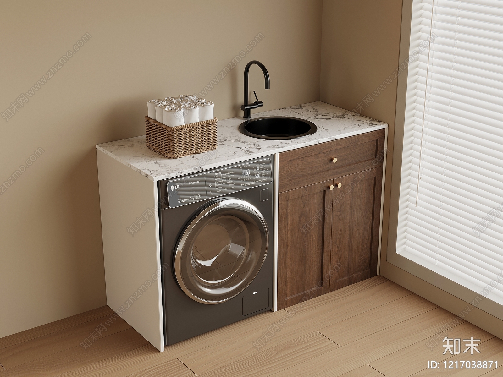 奶油风洗衣机柜3D模型下载【ID:1217038871】