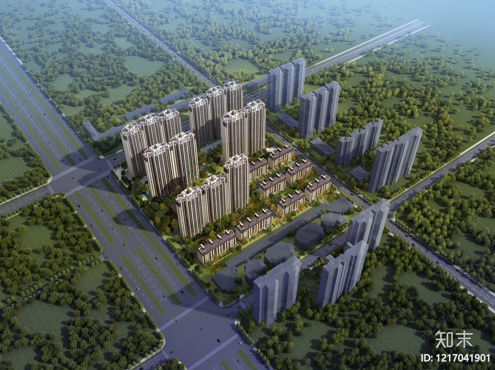现代主义鸟瞰规划3D模型下载【ID:1217041901】