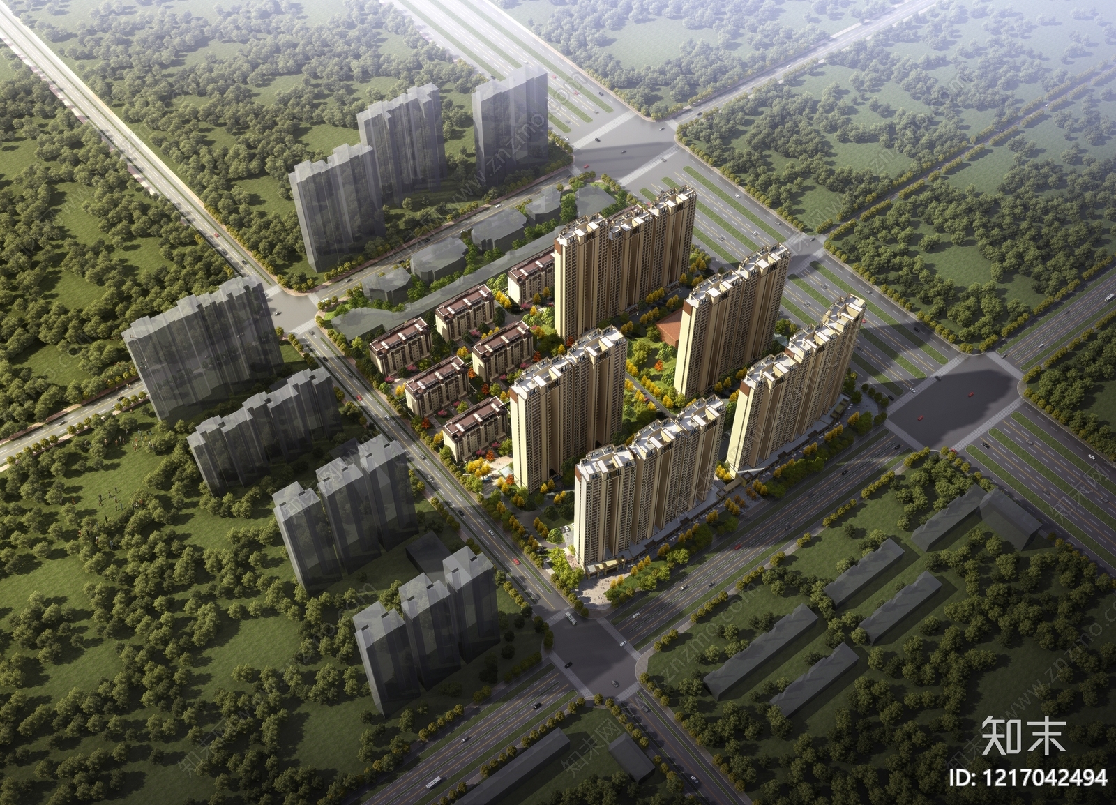 现代主义鸟瞰规划3D模型下载【ID:1217042494】