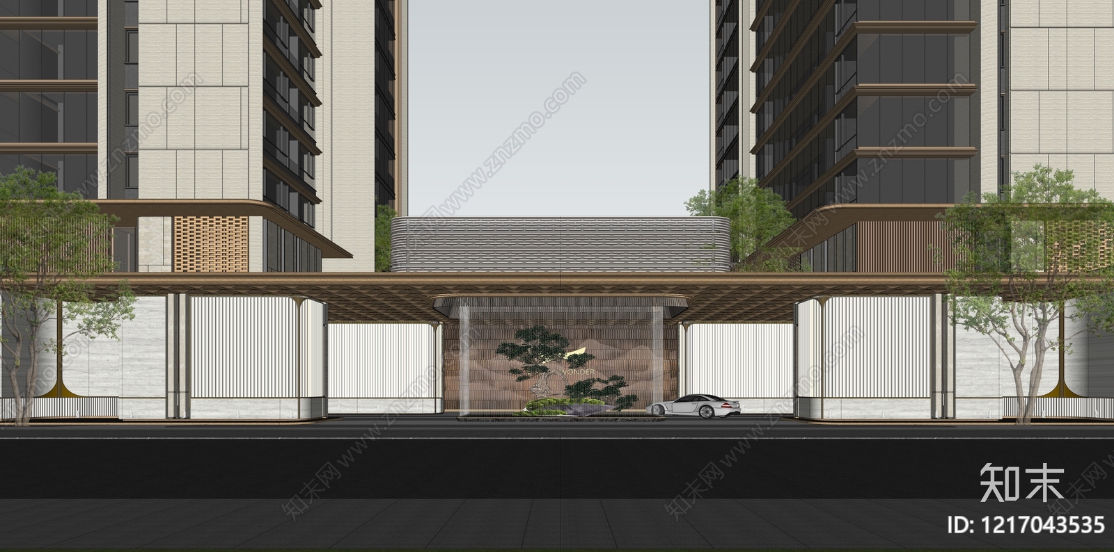 新中式入口大门SU模型下载【ID:1217043535】